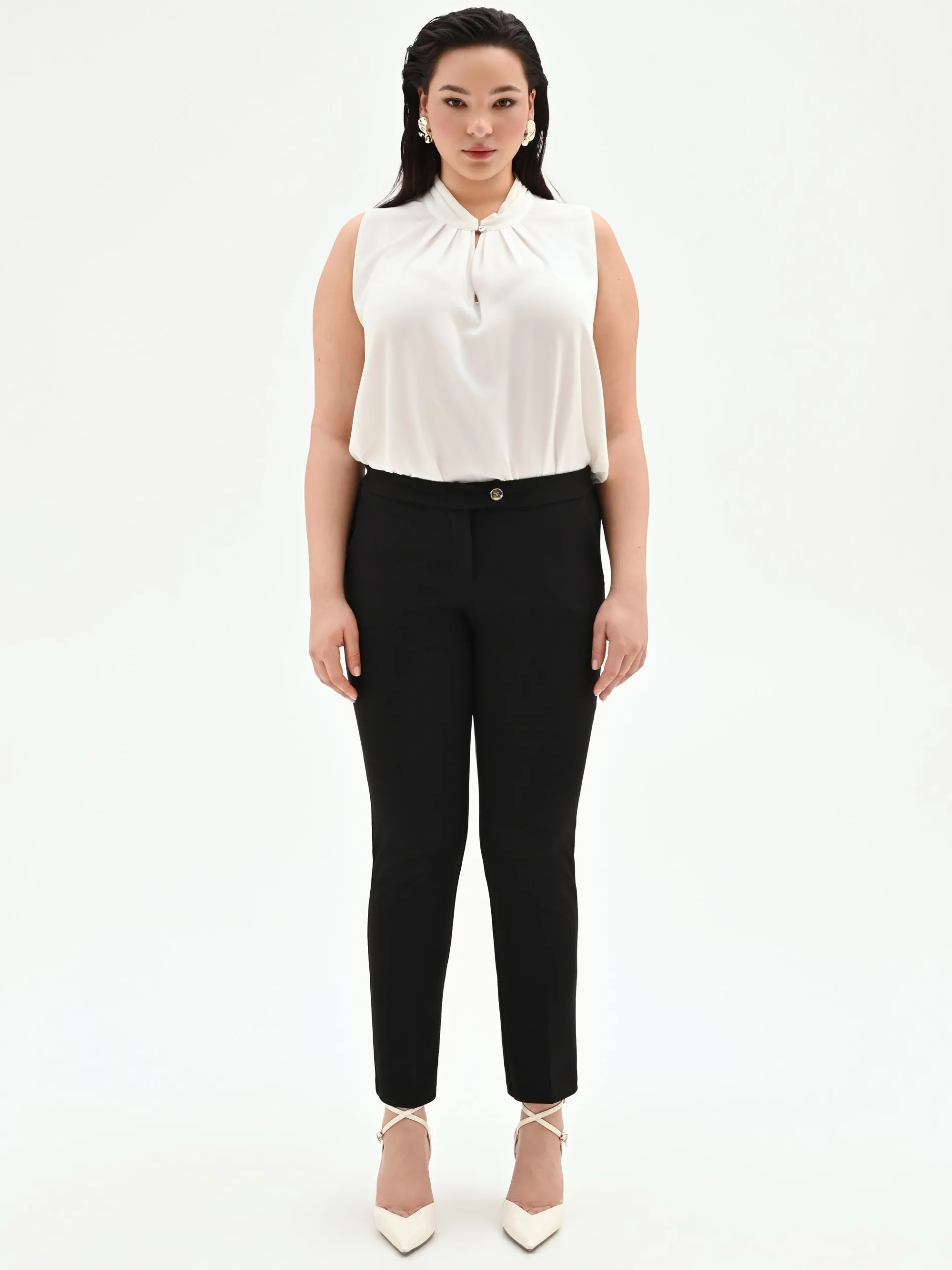 PANTALONE CURVY SKINNY NERO IN SCUBA MANO CRÈPE