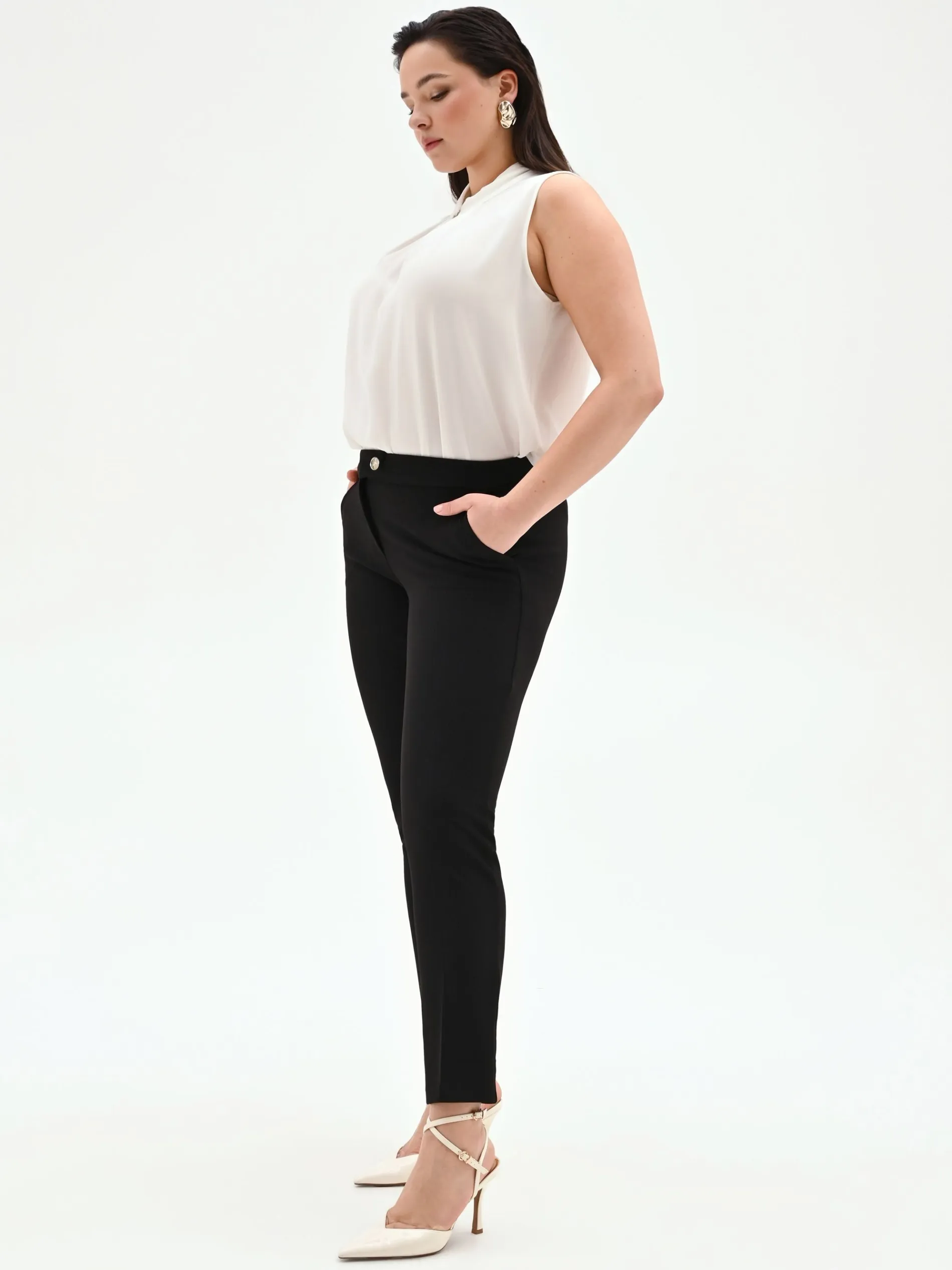 PANTALONE CURVY SKINNY NERO IN SCUBA MANO CRÈPE