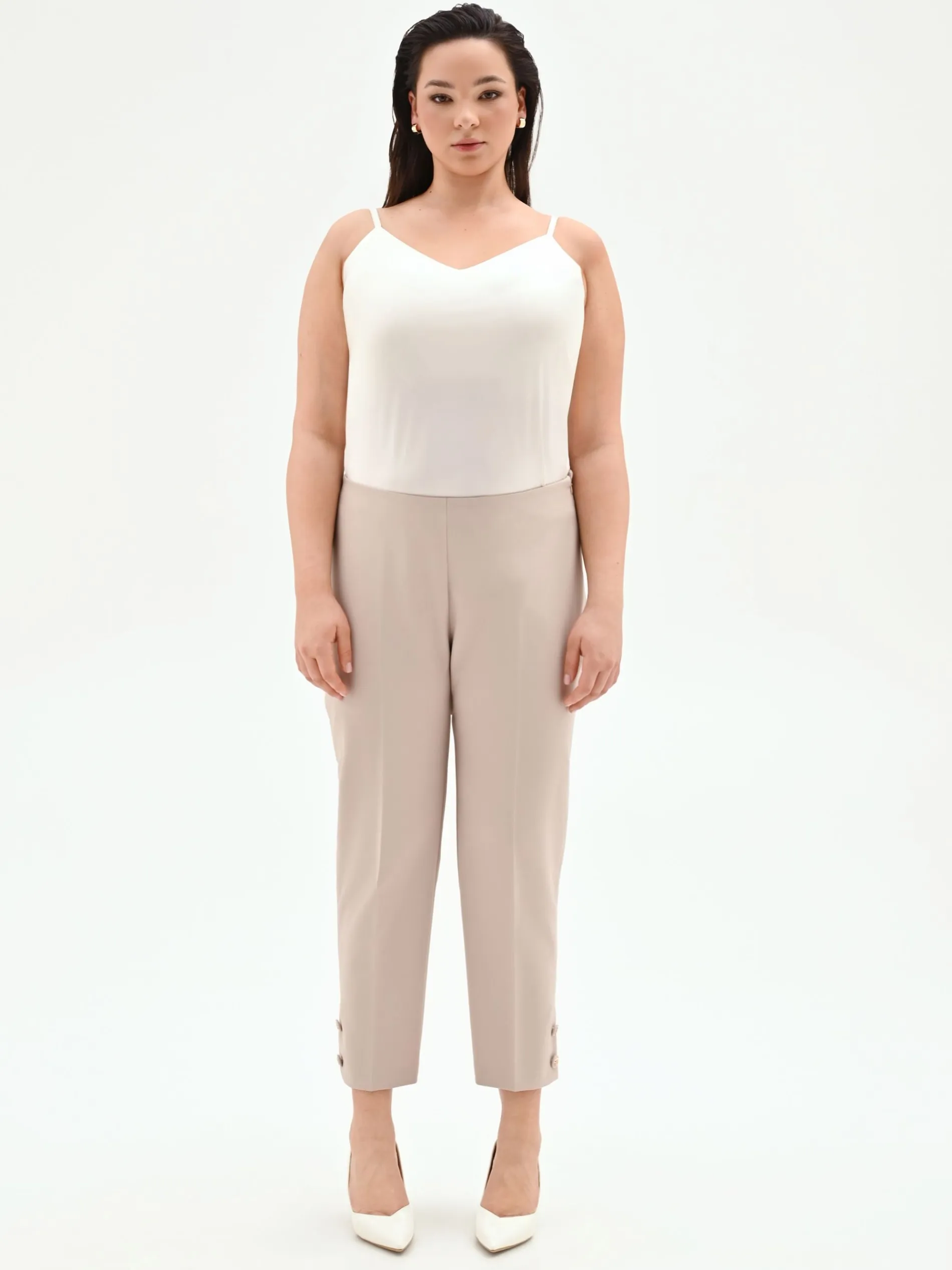 PANTALONE CURVY TORTORA BEIGE IN TESSUTO TECNICO