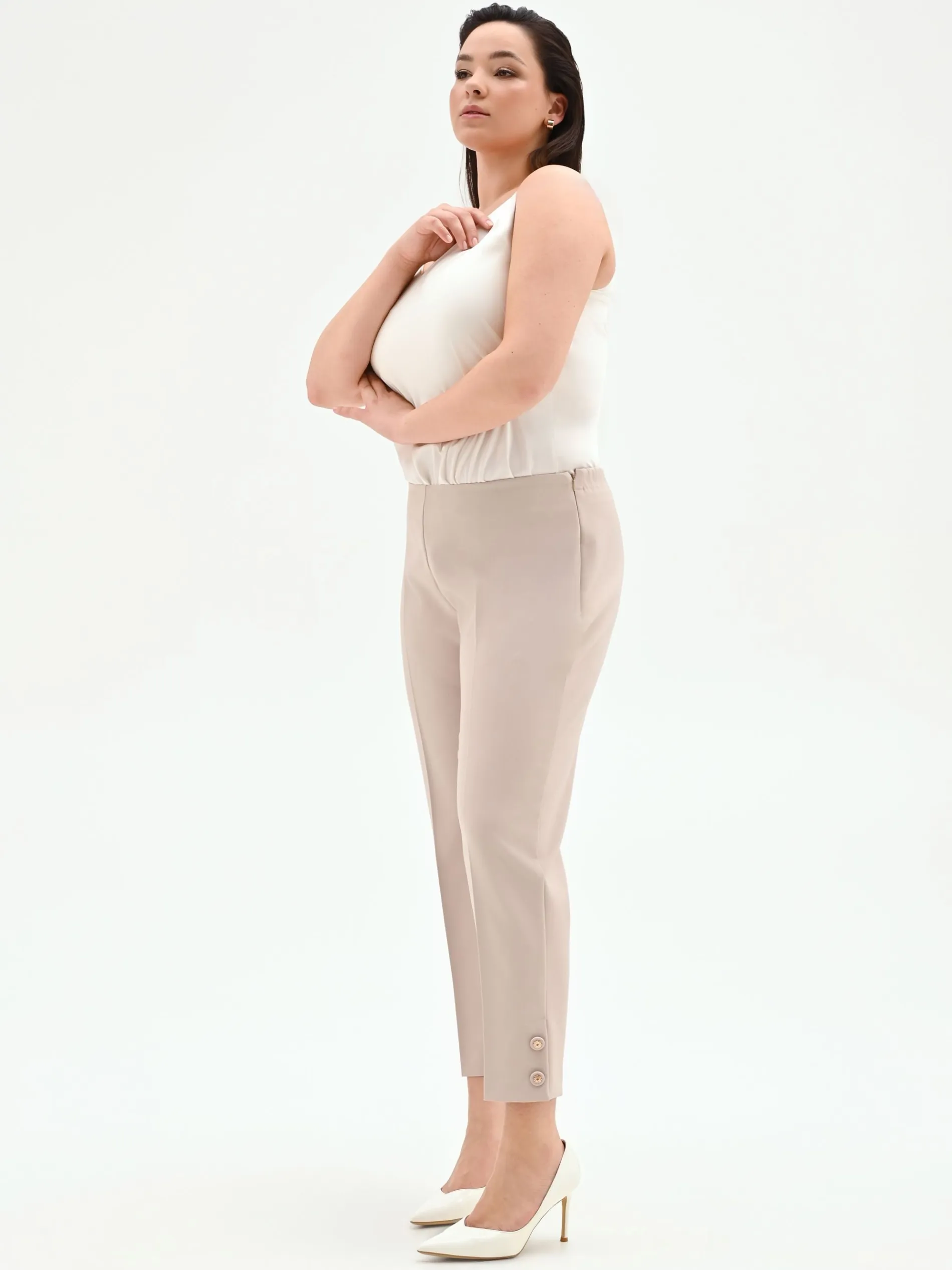 PANTALONE CURVY TORTORA BEIGE IN TESSUTO TECNICO
