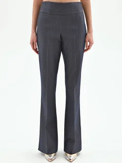 PANTALONE GESSATO BLU MID FLARED