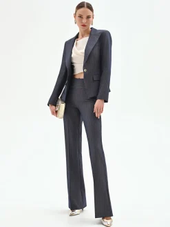PANTALONE GESSATO BLU MID FLARED