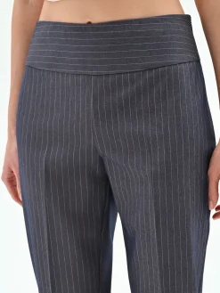 PANTALONE GESSATO BLU MID FLARED