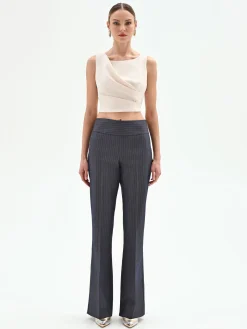 PANTALONE GESSATO BLU MID FLARED