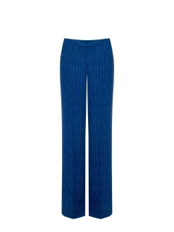 PANTALONE GESSATO GAMBA AMPIA BLU BRILLANTE A VITA BASSA
