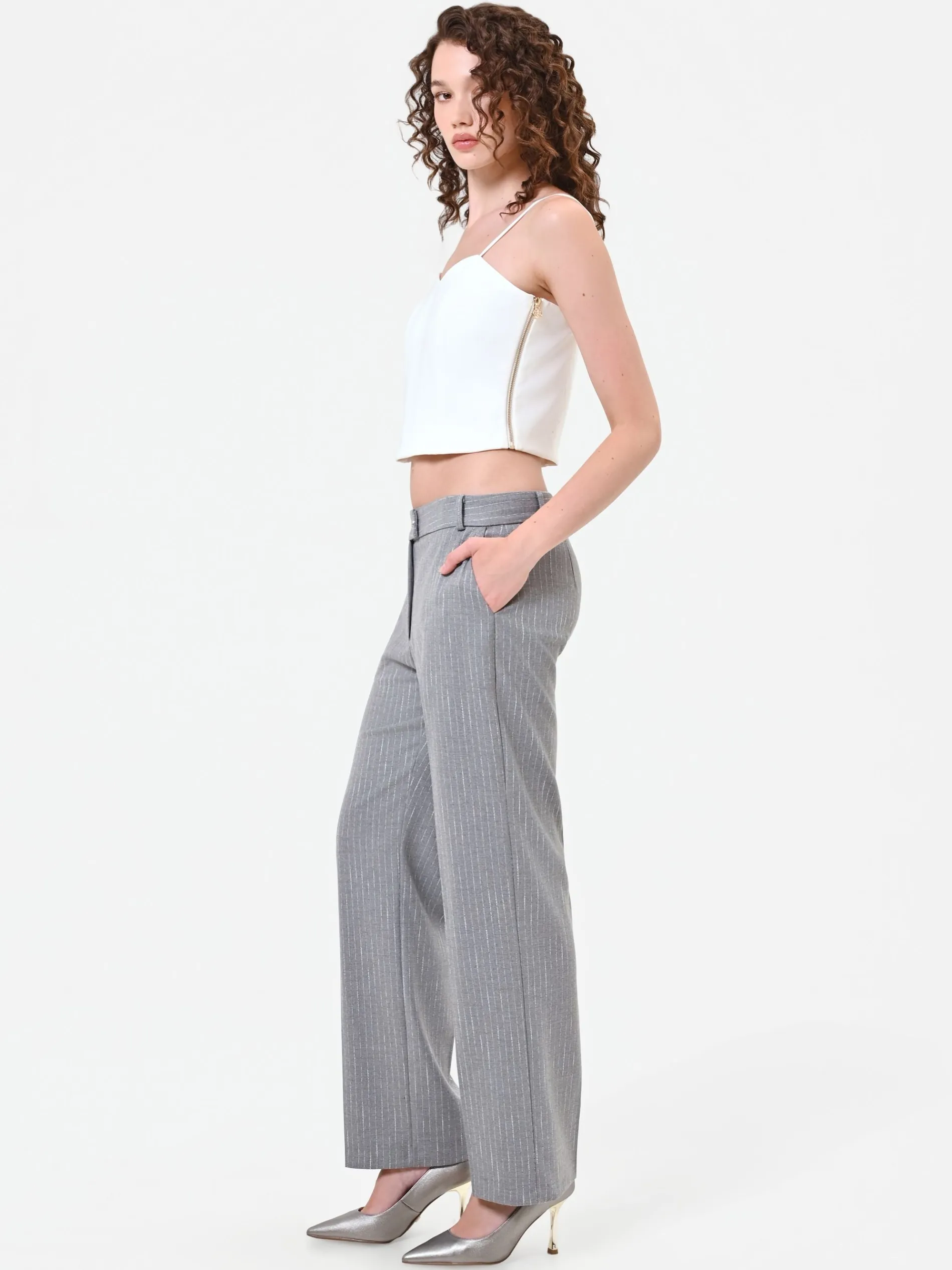 PANTALONE GESSATO GRIGIO CHIARO