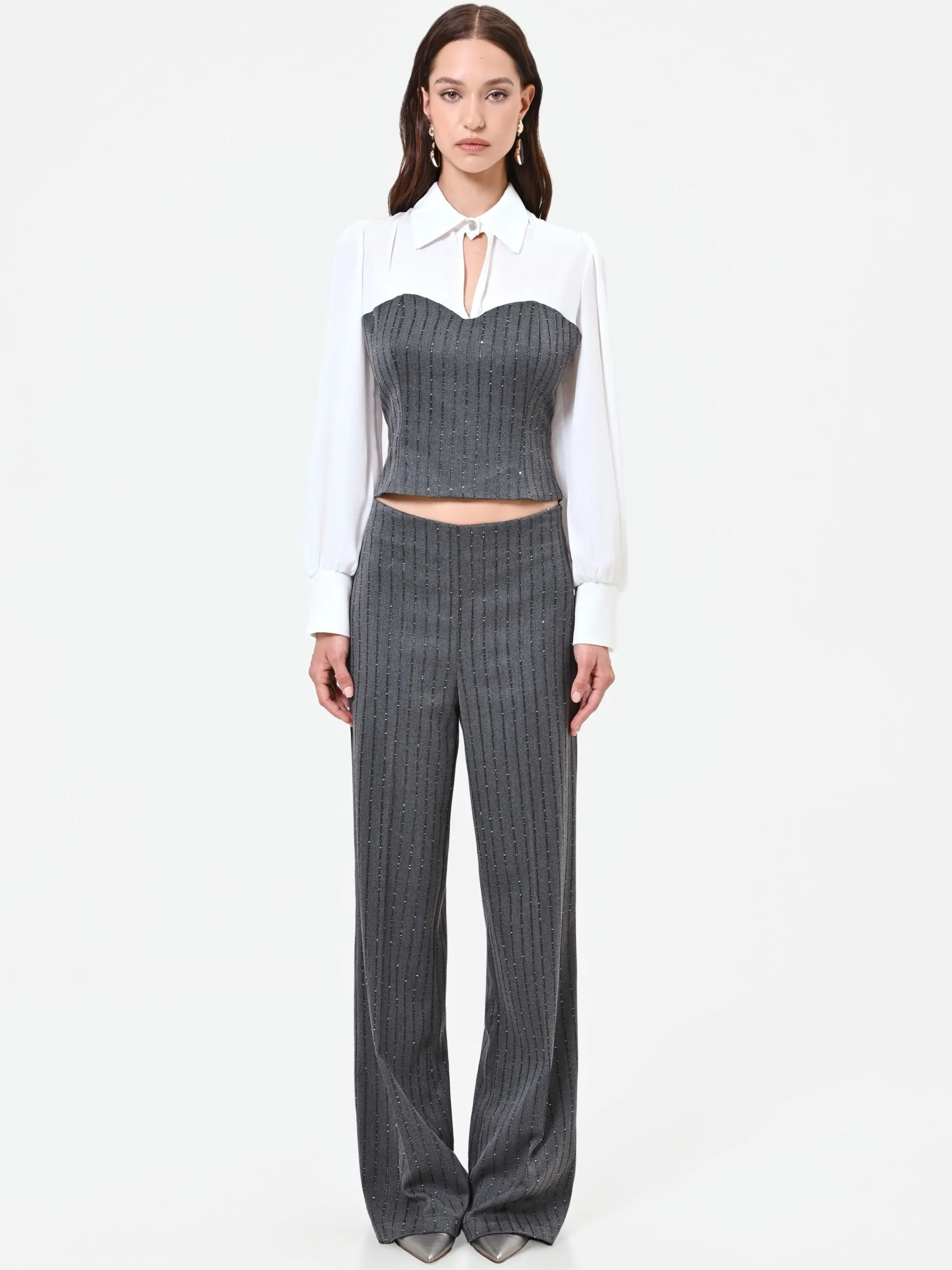 PANTALONE GESSATO GRIGIO CON PAILLETTES