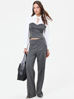 PANTALONE GESSATO GRIGIO CON PAILLETTES