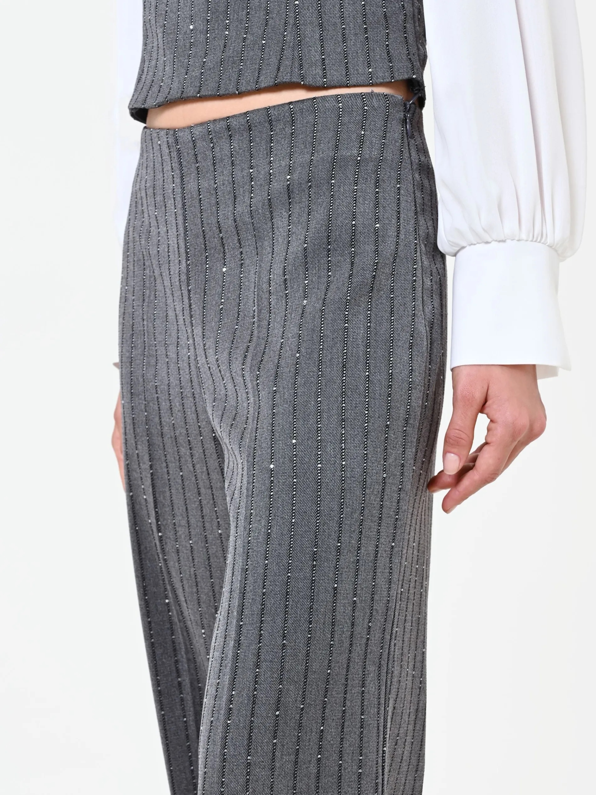 PANTALONE GESSATO GRIGIO CON PAILLETTES