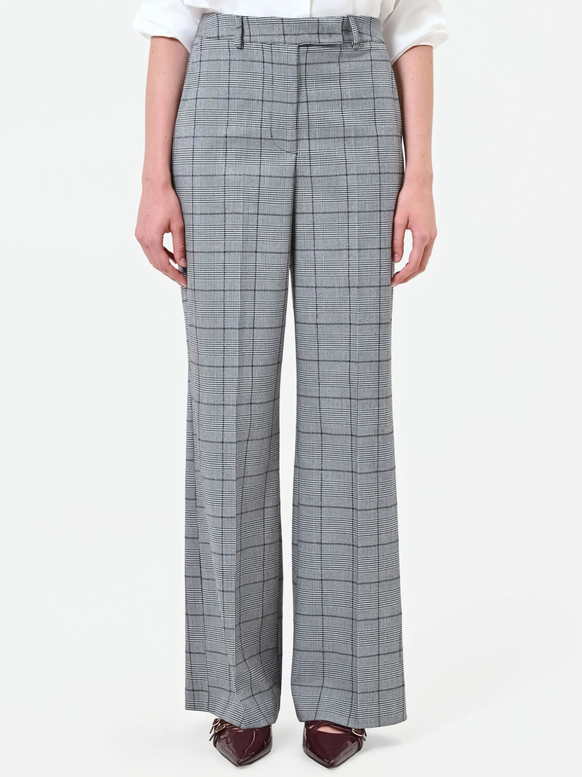 PANTALONE GRIGIO A GAMBA AMPIA CON FANTASIA CHECK