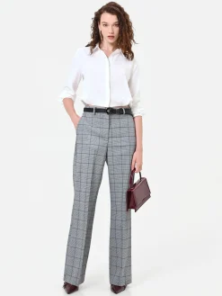 PANTALONE GRIGIO A GAMBA AMPIA CON FANTASIA CHECK