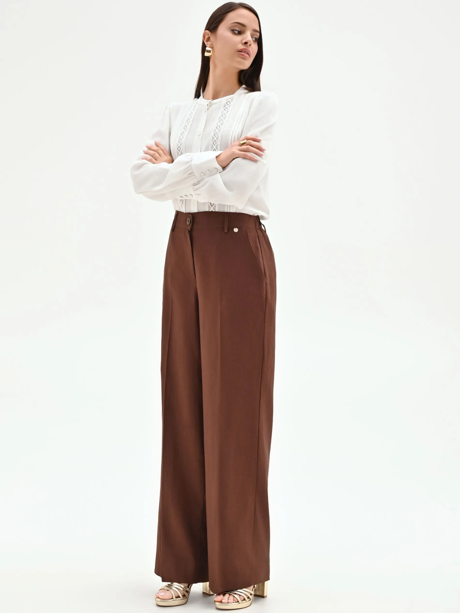PANTALONE IN LINO COLOR CIOCCOLATO
