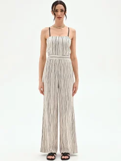 PANTALONE IN LINO PANNA A PALAZZO CON FANTASIA A RIGHE