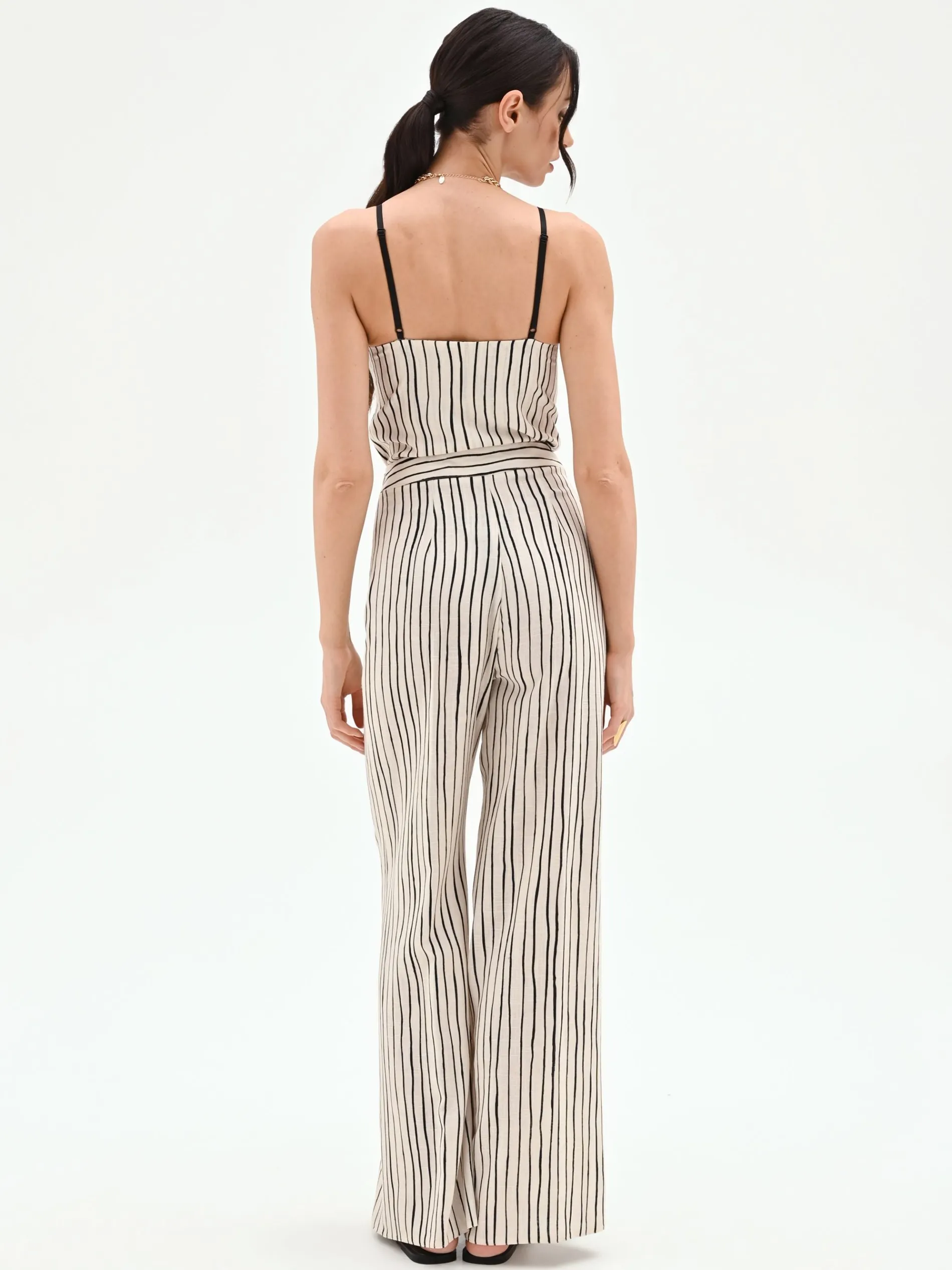 PANTALONE IN LINO PANNA A PALAZZO CON FANTASIA A RIGHE