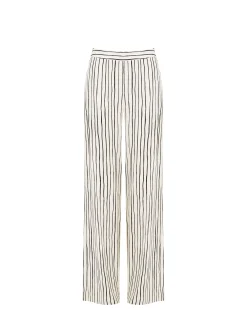 PANTALONE IN LINO PANNA A PALAZZO CON FANTASIA A RIGHE