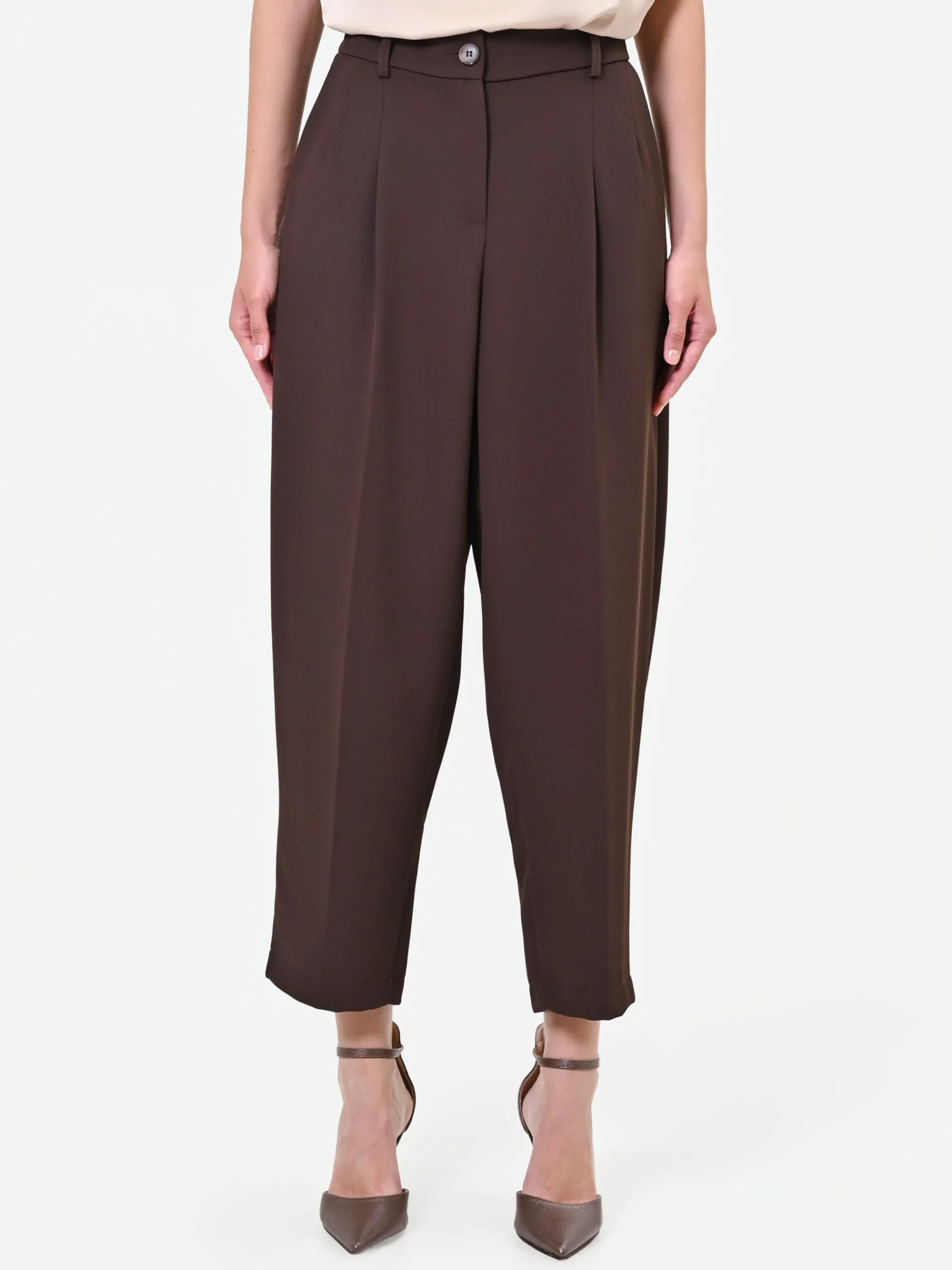 PANTALONE MARRONE TESTA DI MORO CON PINCES