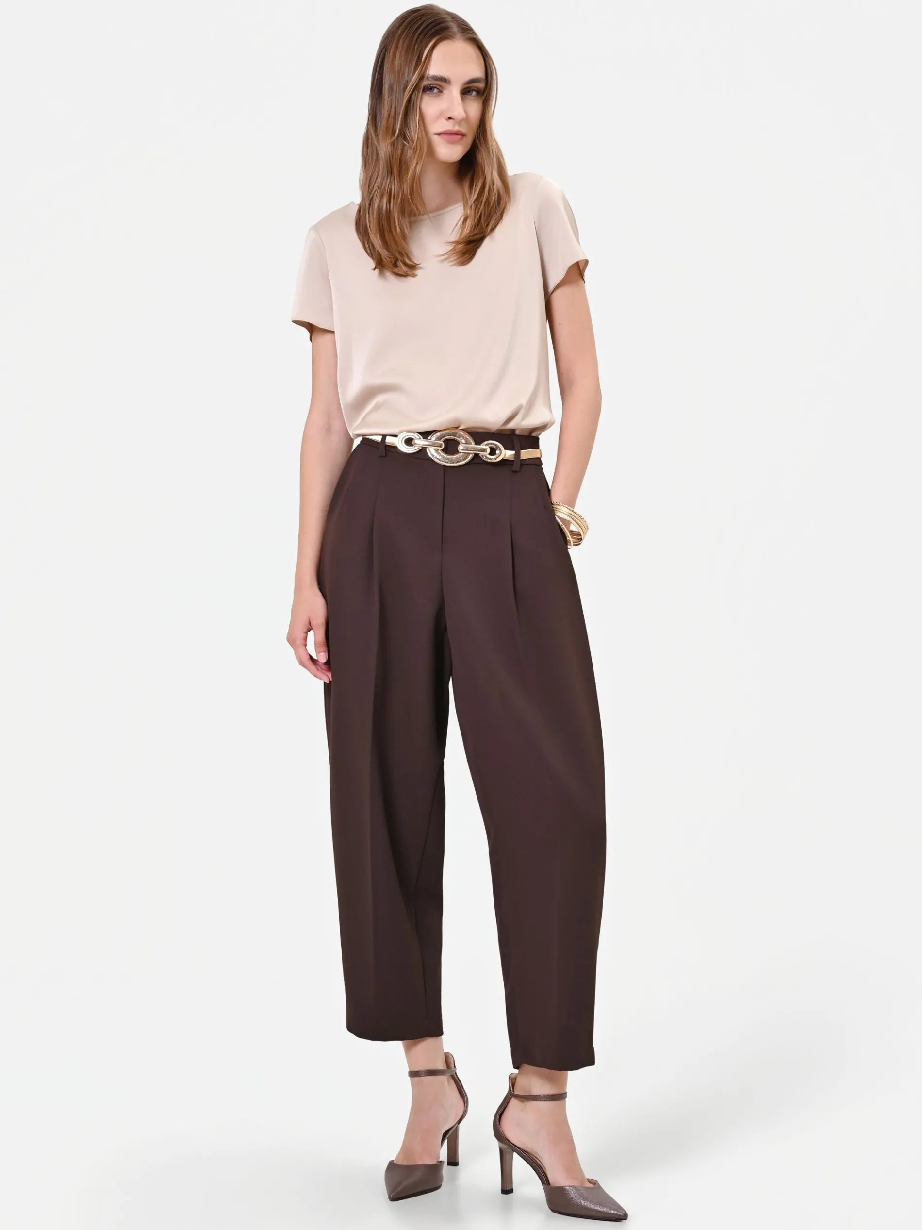 PANTALONE MARRONE TESTA DI MORO CON PINCES