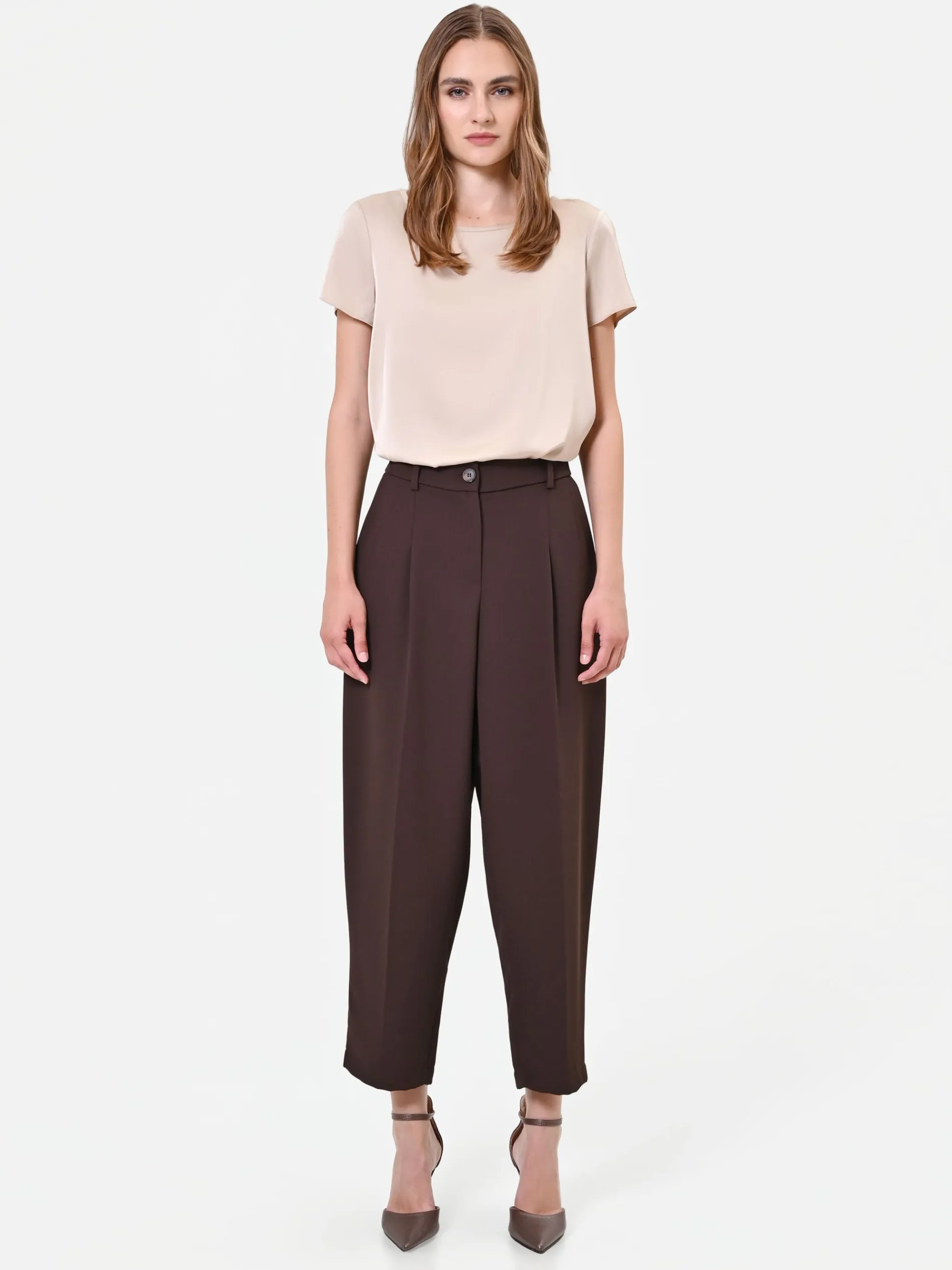 PANTALONE MARRONE TESTA DI MORO CON PINCES