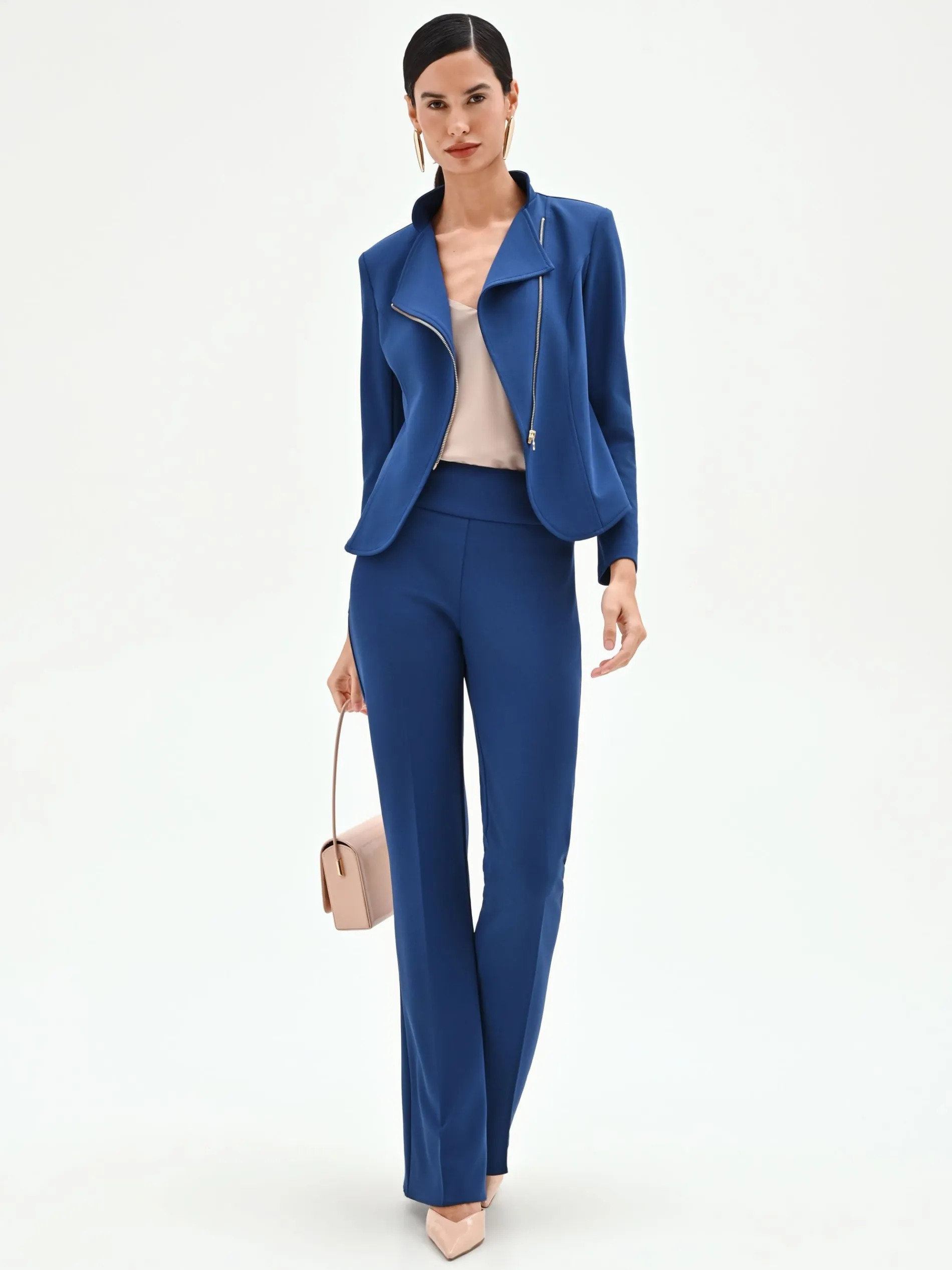 PANTALONE MID FLARED BLU BRILLANTE CON FASCIONE