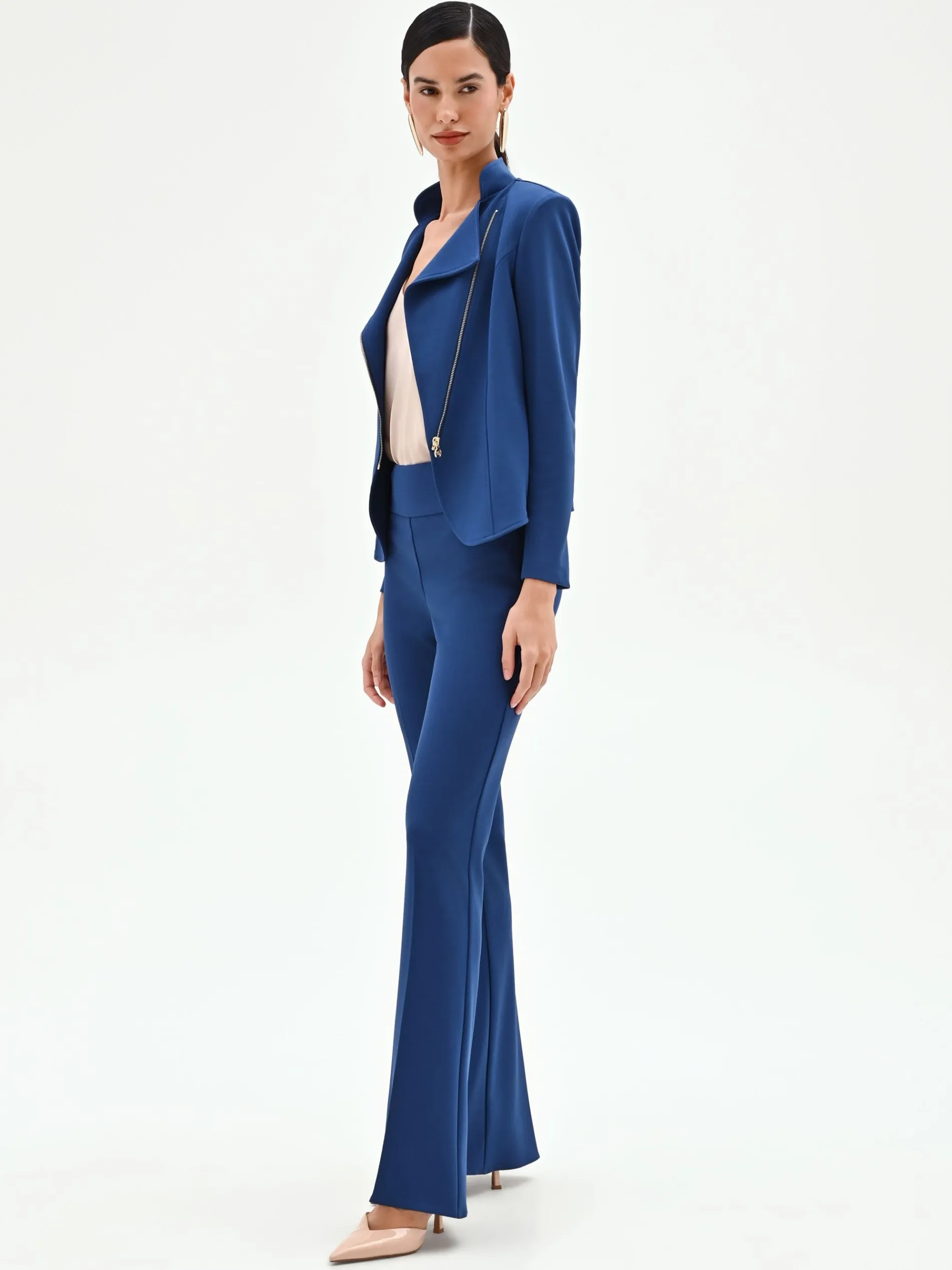 PANTALONE MID FLARED BLU BRILLANTE CON FASCIONE
