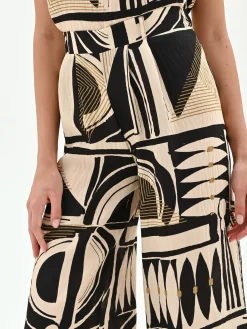PANTALONE NERO A PALAZZO CON STAMPA ASTRATTA
