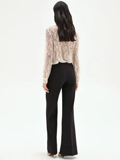 PANTALONE NERO A VITA ALTA CON RISVOLTO