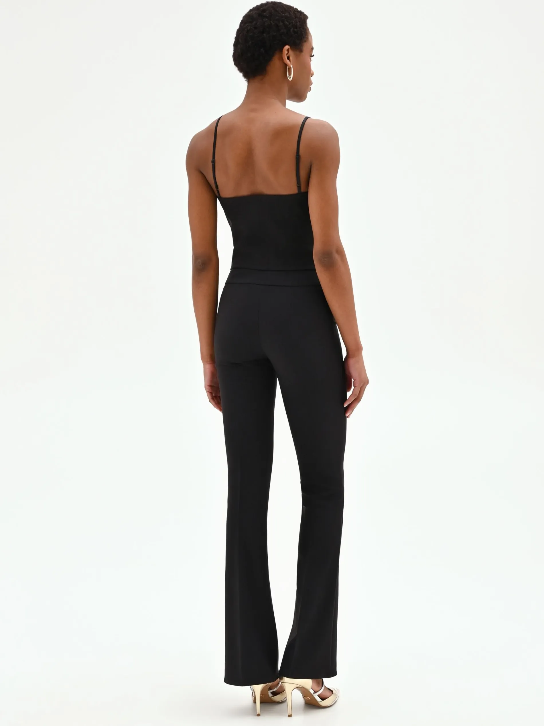 PANTALONE NERO SVASATO IN TESSUTO TECNICO