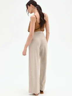 PANTALONE PALAZZO BEIGE GESSATO CON PUNTI LUCE