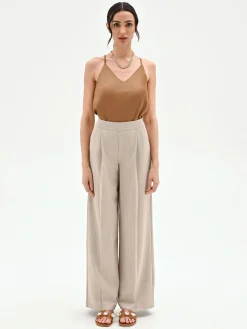 PANTALONE PALAZZO BEIGE GESSATO CON PUNTI LUCE