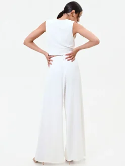 PANTALONE PALAZZO BIANCO CON BOTTONE DESIGN