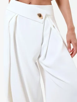 PANTALONE PALAZZO BIANCO CON BOTTONE DESIGN