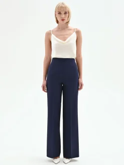 PANTALONE PALAZZO BLU IN TESSUTO TECNICO