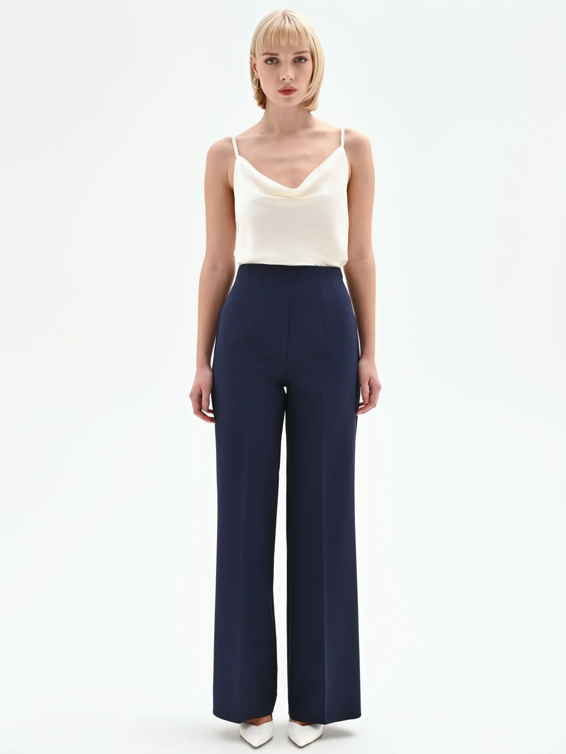 PANTALONE PALAZZO BLU IN TESSUTO TECNICO