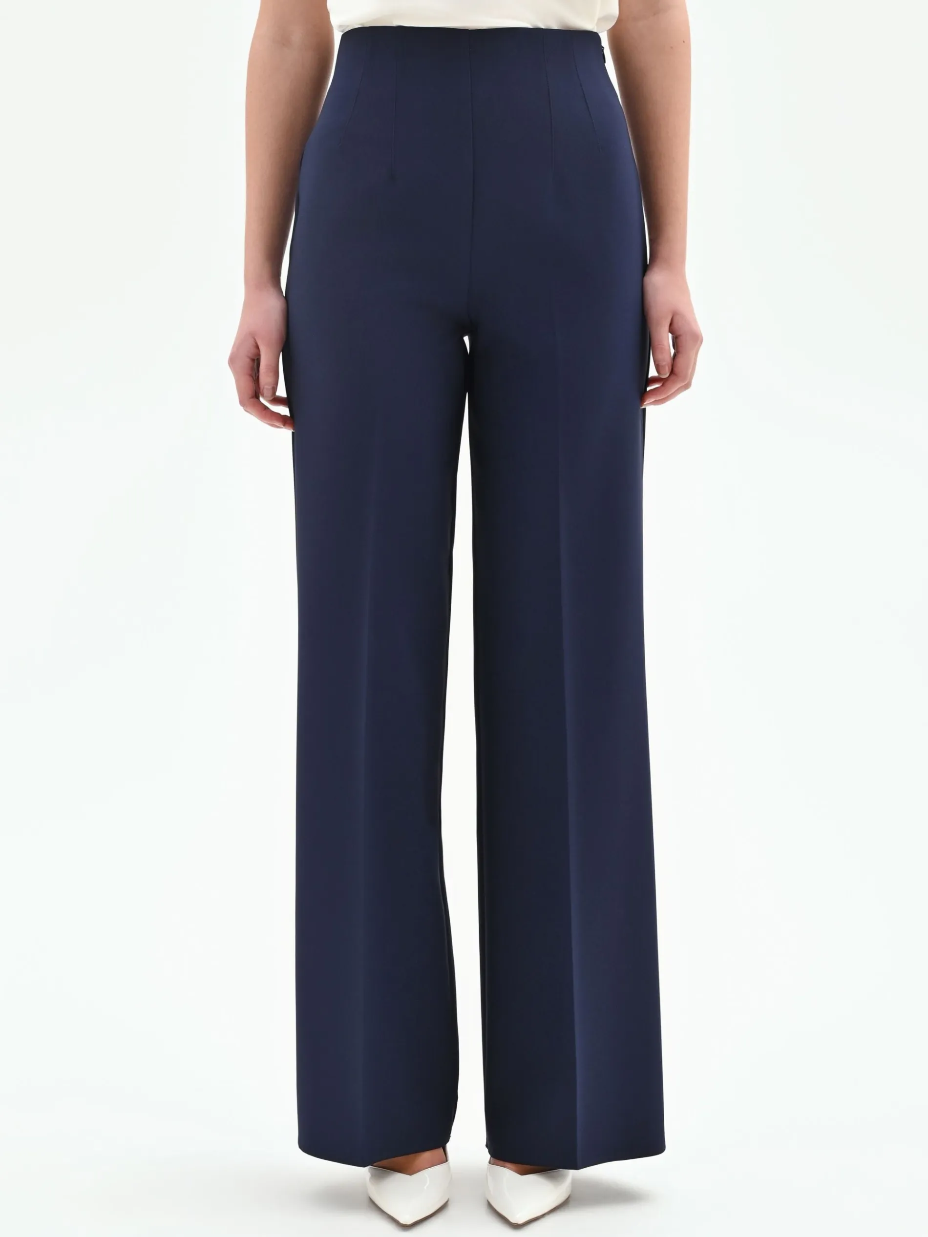 PANTALONE PALAZZO BLU IN TESSUTO TECNICO