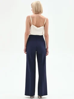PANTALONE PALAZZO BLU IN TESSUTO TECNICO
