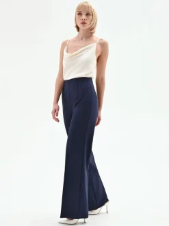 PANTALONE PALAZZO BLU IN TESSUTO TECNICO