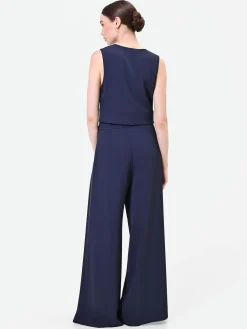 PANTALONE PALAZZO BLU NAVY CON BOTTONE DESIGN