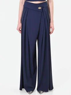 PANTALONE PALAZZO BLU NAVY CON BOTTONE DESIGN
