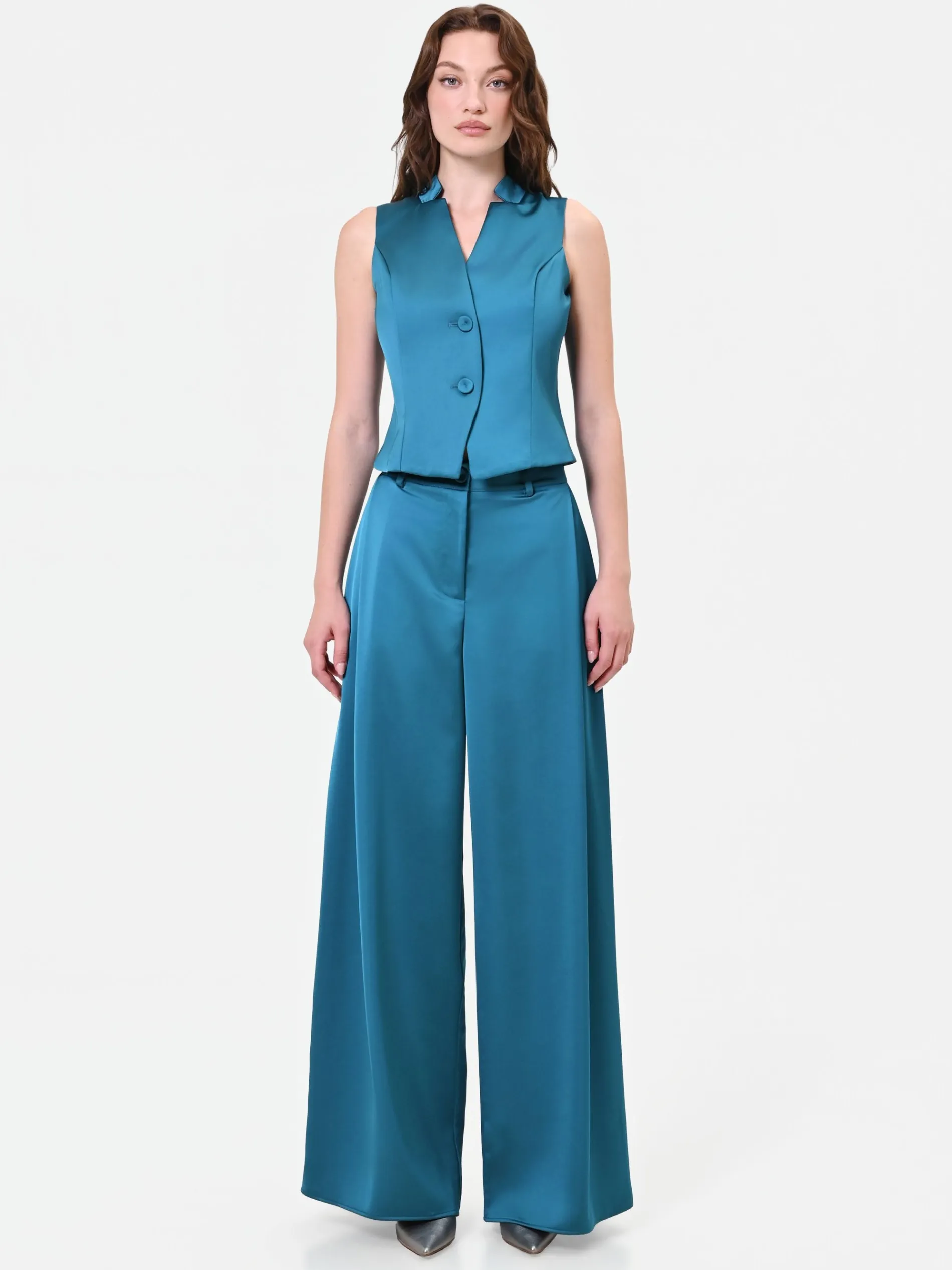 PANTALONE PALAZZO BLU OTTANIO IN RASO