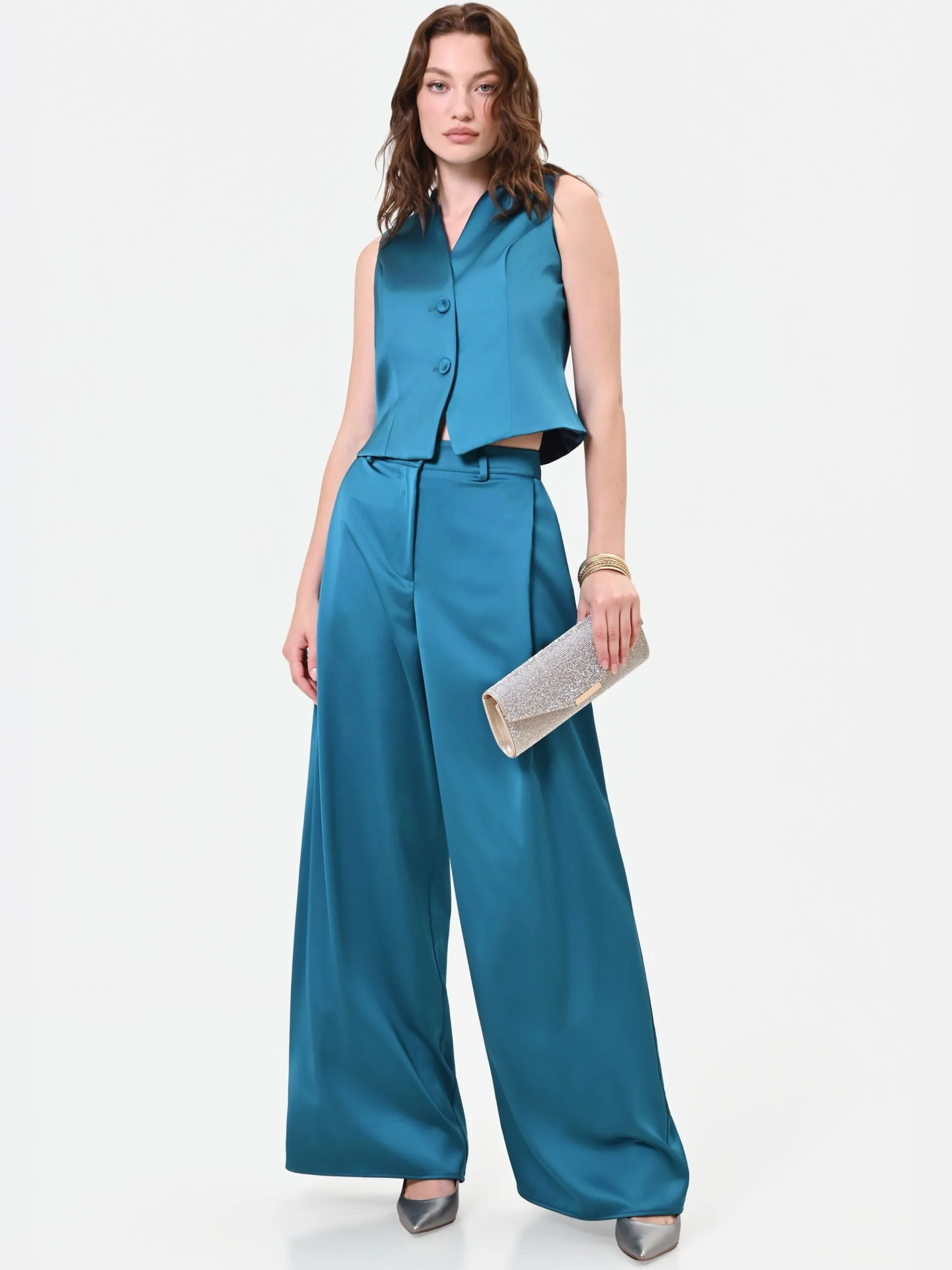 PANTALONE PALAZZO BLU OTTANIO IN RASO