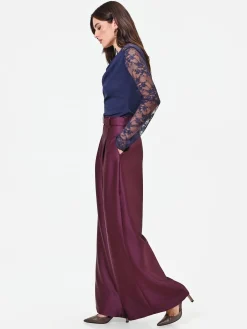PANTALONE PALAZZO BORDEAUX IN RASO