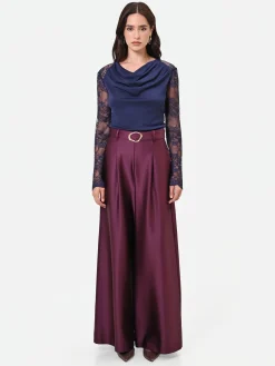 PANTALONE PALAZZO BORDEAUX IN RASO