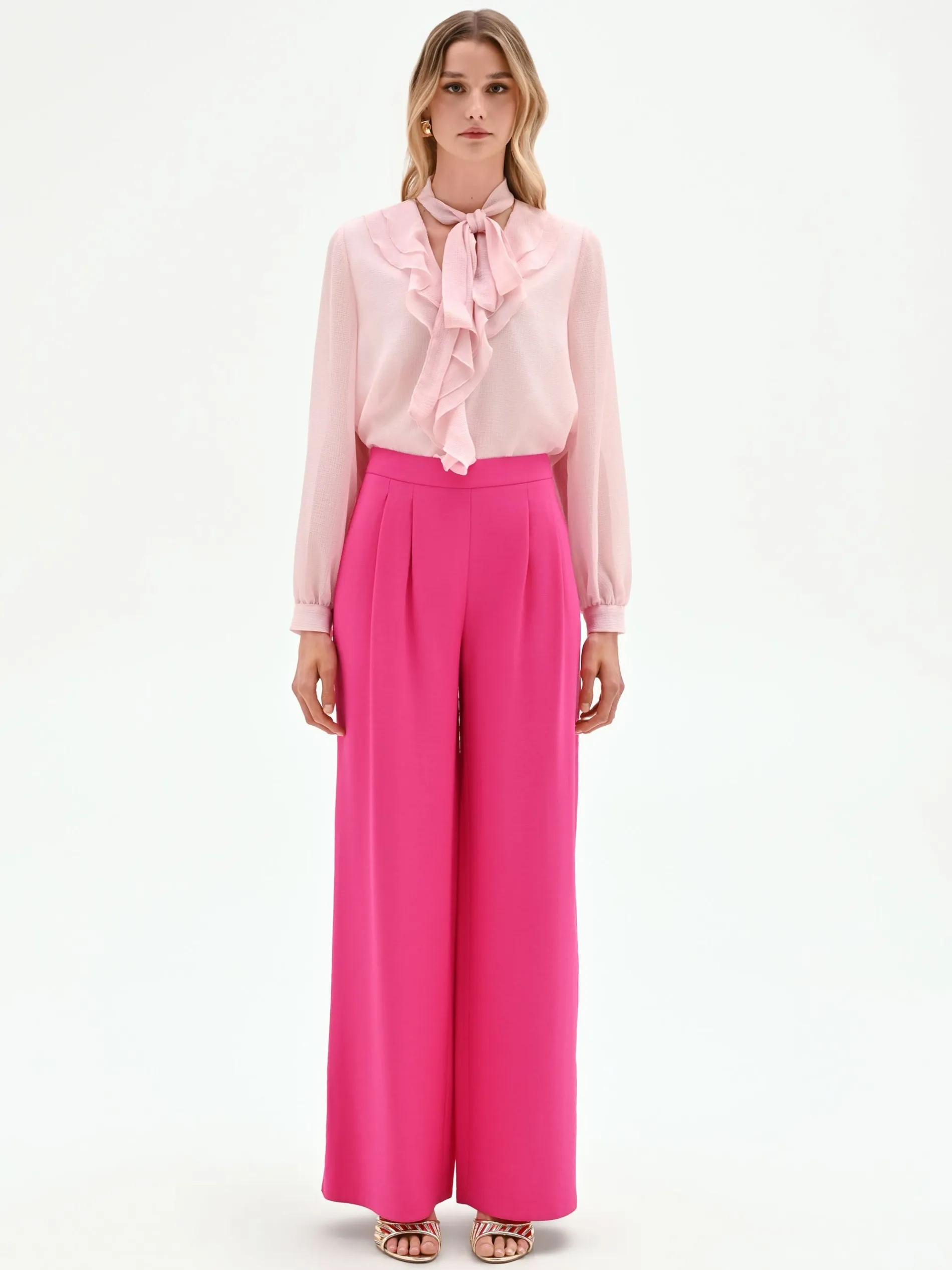 PANTALONE PALAZZO FUCSIA A VITA ALTA IN POLIVISCOSA