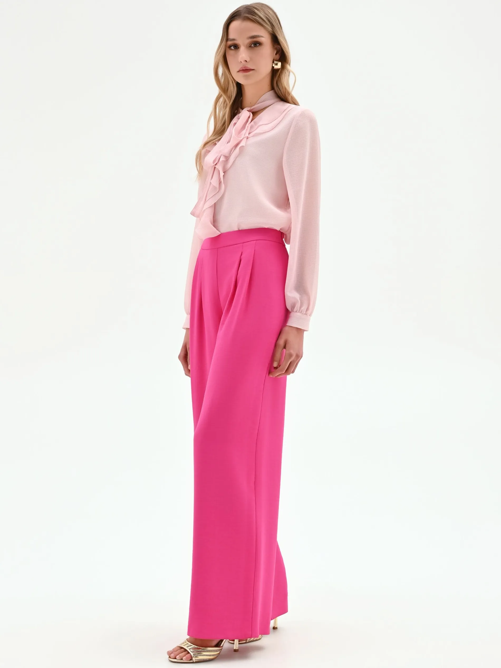 PANTALONE PALAZZO FUCSIA A VITA ALTA IN POLIVISCOSA