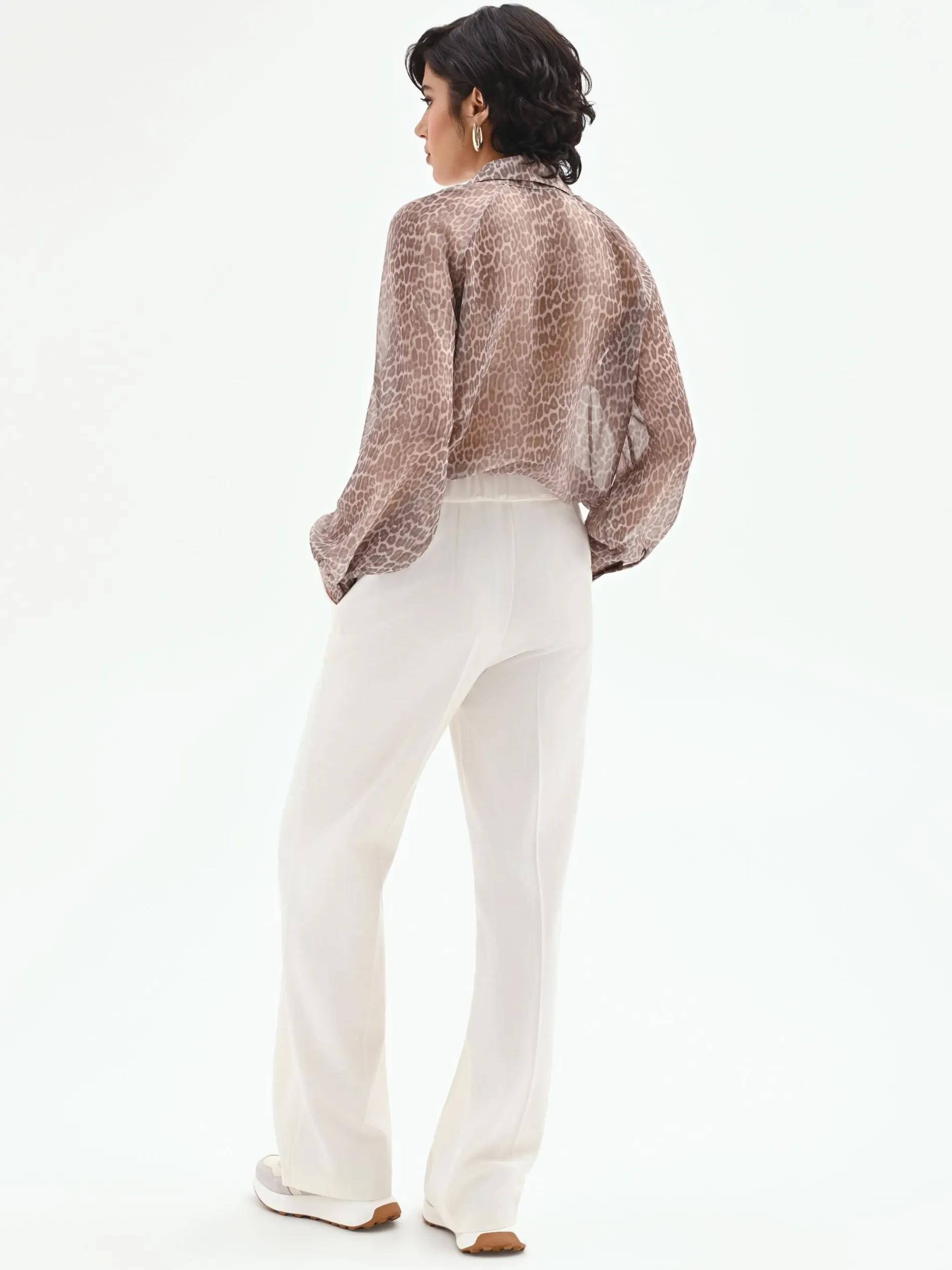 PANTALONE PALAZZO IN MISTO COTONE LYOCELL BIANCO