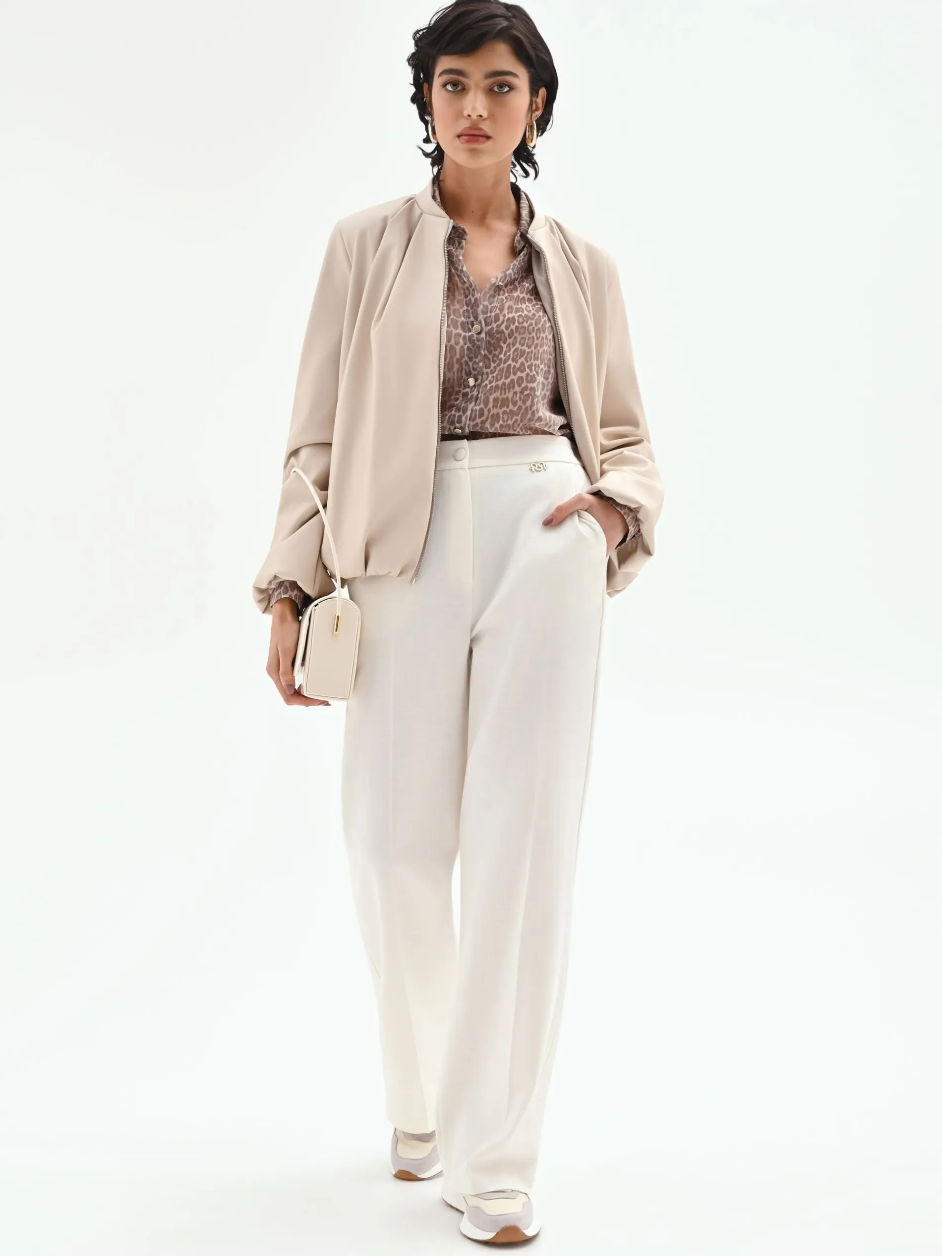 PANTALONE PALAZZO IN MISTO COTONE LYOCELL BIANCO