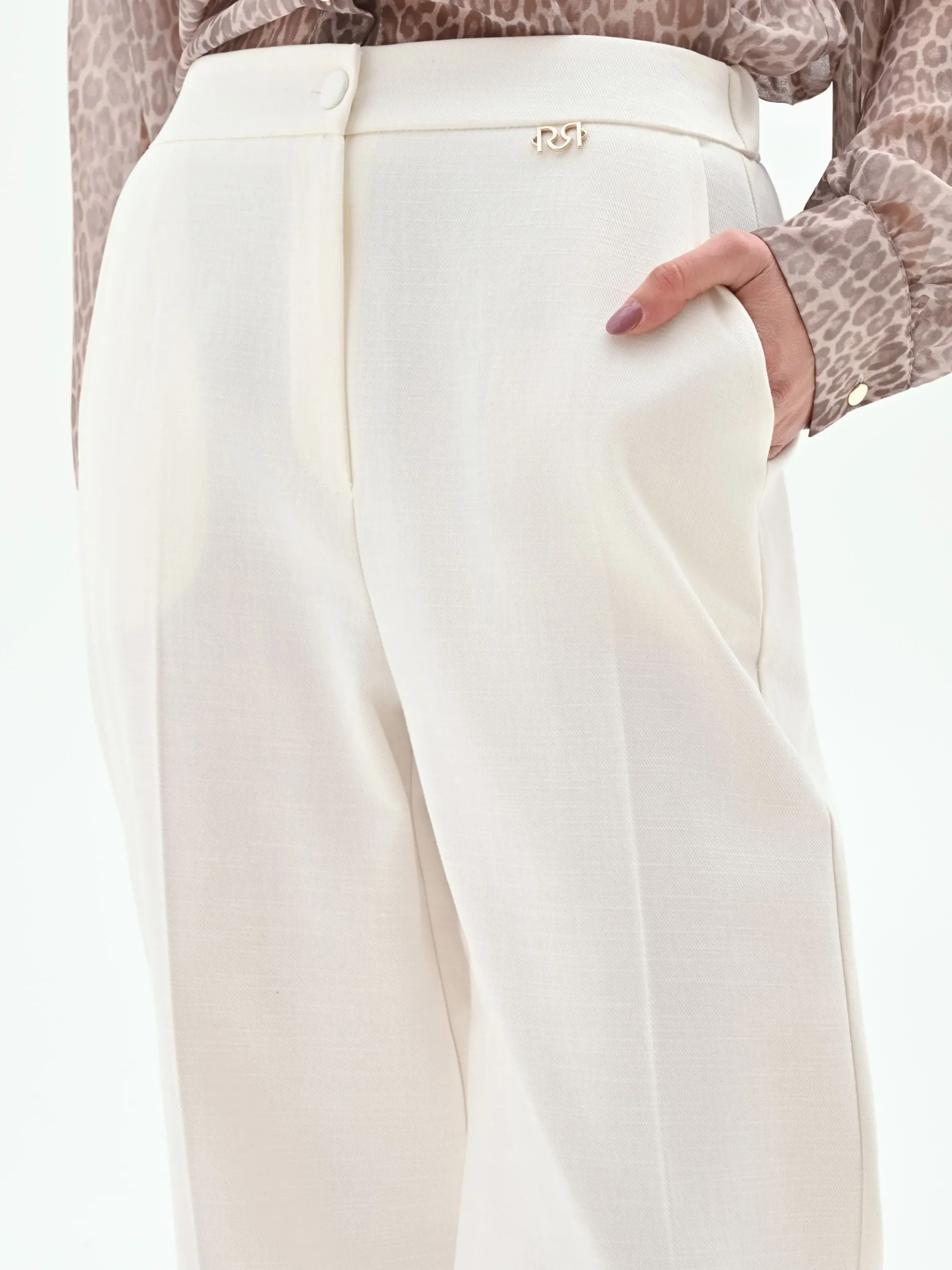 PANTALONE PALAZZO IN MISTO COTONE LYOCELL BIANCO