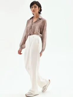 PANTALONE PALAZZO IN MISTO COTONE LYOCELL BIANCO