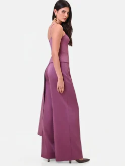 PANTALONE PALAZZO IN RASO ROSA ANTICO