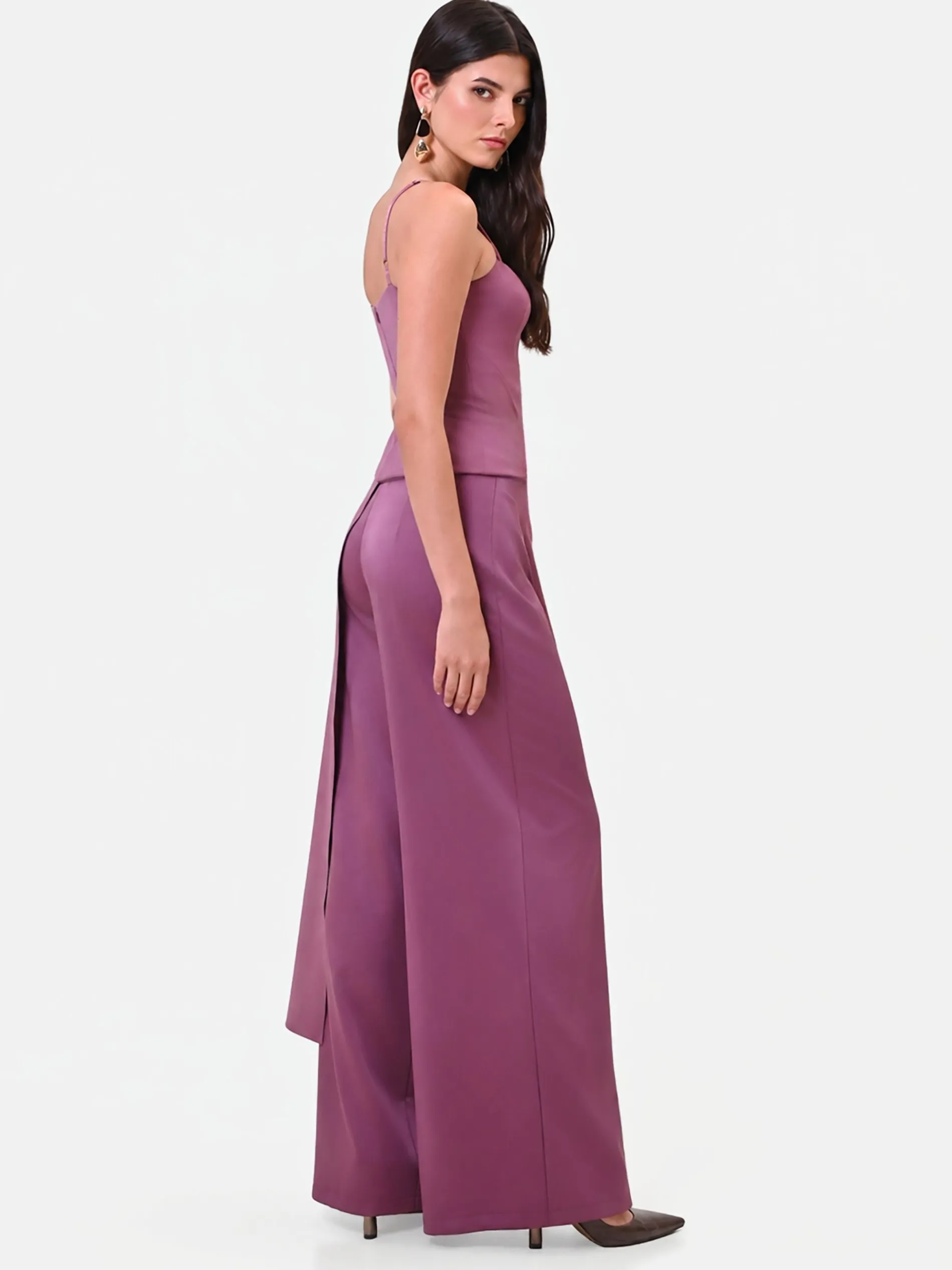 PANTALONE PALAZZO IN RASO ROSA ANTICO